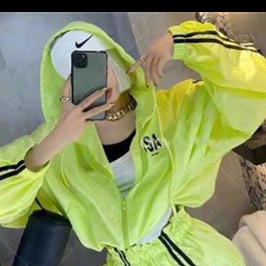 Áo khoác dù nữ sọc tay in USA