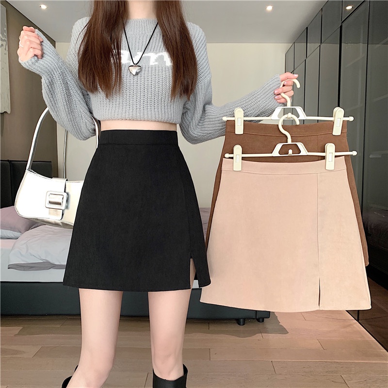 Xj-quần Váy Chữ A Lưng Cao Xẻ Tà Ôm Dáng Mùa Thu Đông Phong Cách Hàn Quốc Cho Nữ