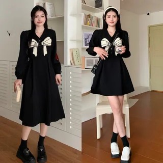 Kii Wii Đầm Chữ a Tay Dài Cổ Chữ v Thắt Nơ Thời Trang Mùa Thu Mới Cho Nữ
