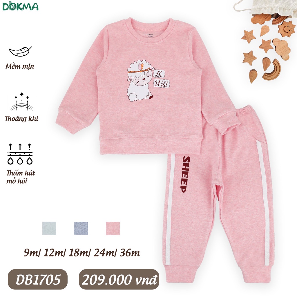 DB1964 - DB1705 Bộ thu đông nỉ dài tay cho bé trai / bé gái DOKMA