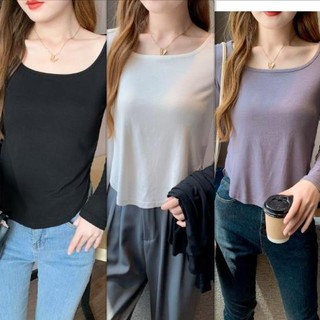 Áo thun Modal 3 màu Hàn Quốc dành cho nữ Áo sơ mi dài tay đáy thường ngày Slim Top