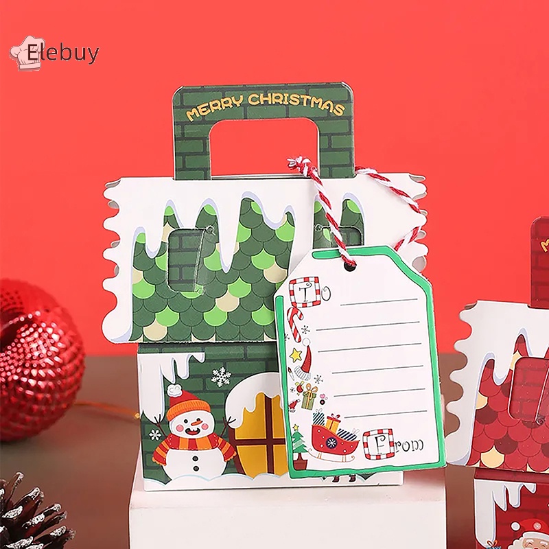 Set 5 túi bìa cứng ELEBUY đựng kẹo/ quà tặng tạo hình ngôi nhà Giáng sinh 2024