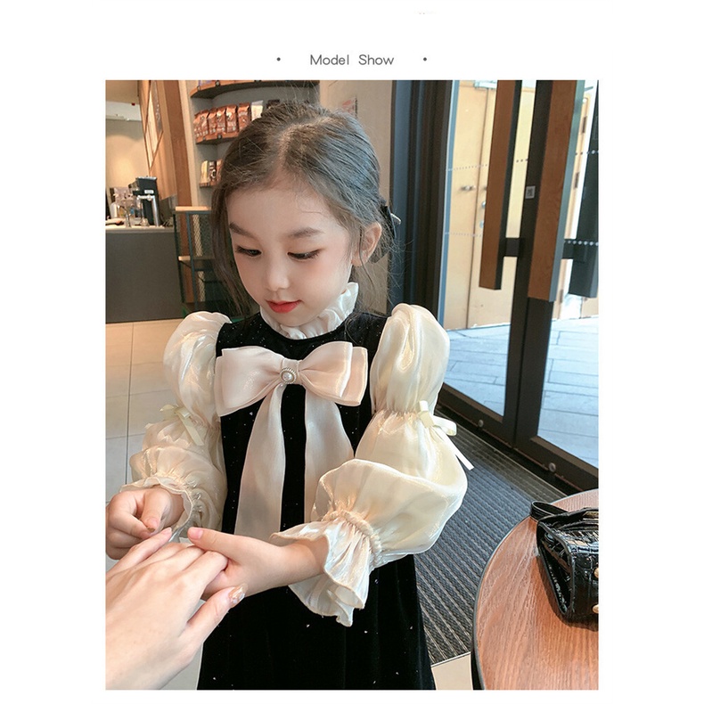 CATIMINI Đầm Dài Tay Phồng Đính Nơ Cao Cấp Thời Trang Xuân Thu Cho Bé Gái