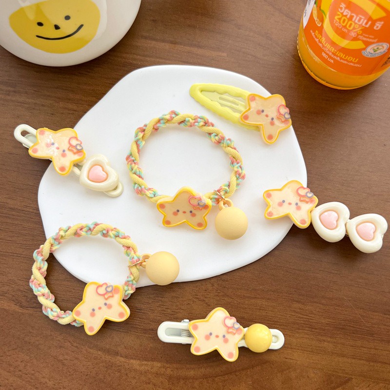 Kẹp Tóc Hình Ngôi Sao / Mặt Cười / Trái Tim Đôi Màu Vàng Phong Cách Hàn Quốc Dễ Thương - y2k / Dễ Thương Dành Cho Bé Gái