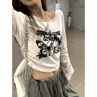 Áo Thun Tay Dài Hở Vai Dáng Ôm Phong Cách retro Mỹ Ngọt Ngào Cho Nữ