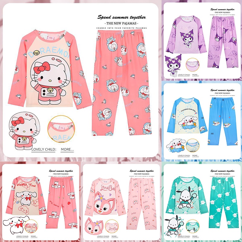 Đồ Ngủ Kuromi Cinnamoroll Bộ Đồ Ngủ Dài Tay In Hoạt Hình Dành Pijama Cho Bé Gái