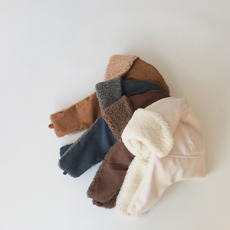 Mũ Phi Công Vải Nhung Lông Xù Màu Trơn Bảo Vệ Tai Chống Gió Mùa Đông Hàn Quốc Cho Trẻ Em