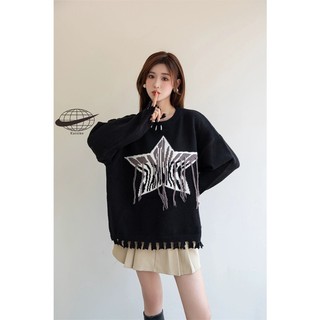 Kaisike Áo sweater Thêu Họa Tiết Phối Tua Rua Phong Cách Mỹ