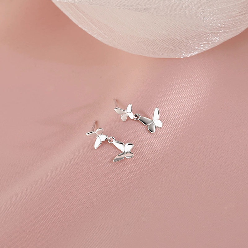 Bông Tai Mạ Bạc 925 Hình Bướm Đơn Giản Thanh Lịch Thời Trang Phong Cách Hàn Quốc Cho Nữ