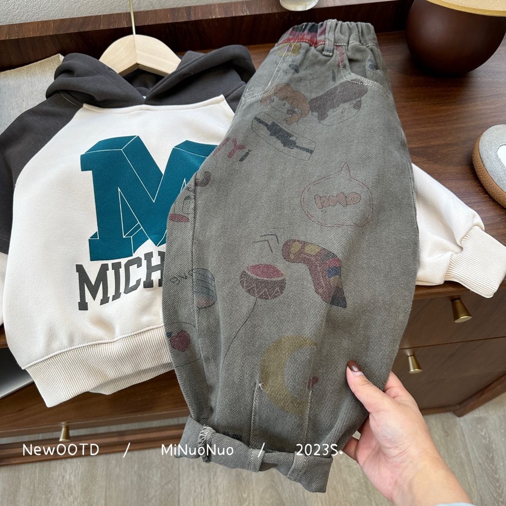 Quần Jean Thể Thao In Hình Phong Cách Hàn Quốc 2023 Mới Cho Bé Trai