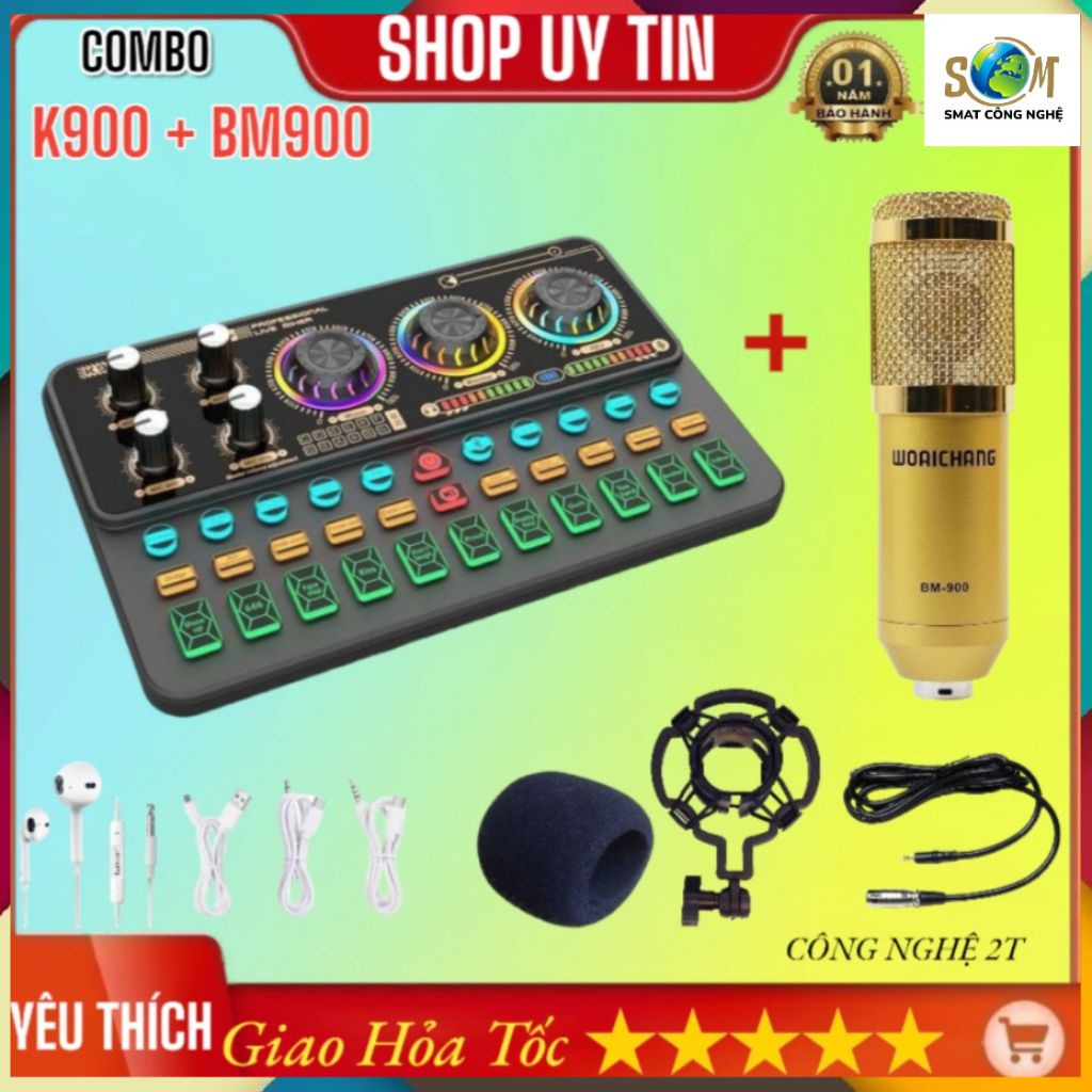 Bộ Livestream Thu Âm Soundcard K900 và Micro BM900 - Hiệu Suất Đỉnh Cao với Kết Nối Bluetooth và Pin