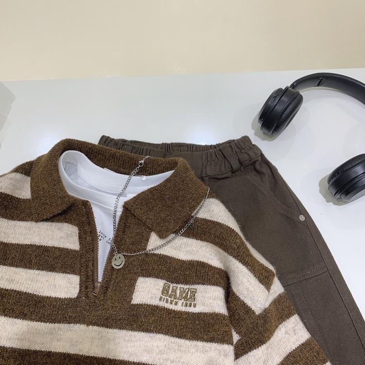 Áo sweater Tay Dài Kẻ Sọc Phong Cách Hàn Quốc Thời Trang Thu Đông Cho Bé pu