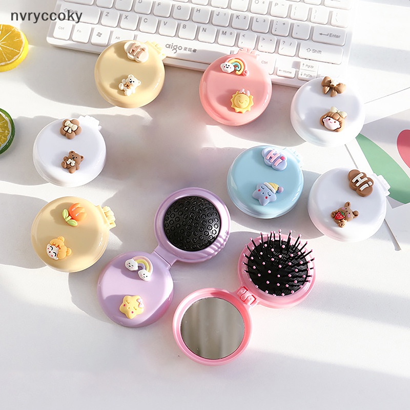 Lược Gấp Chải Tóc massage Da Đầu Kích Thước Nhỏ Tích Hợp Gương Tiện Lợi Dành Cho Nữ vn