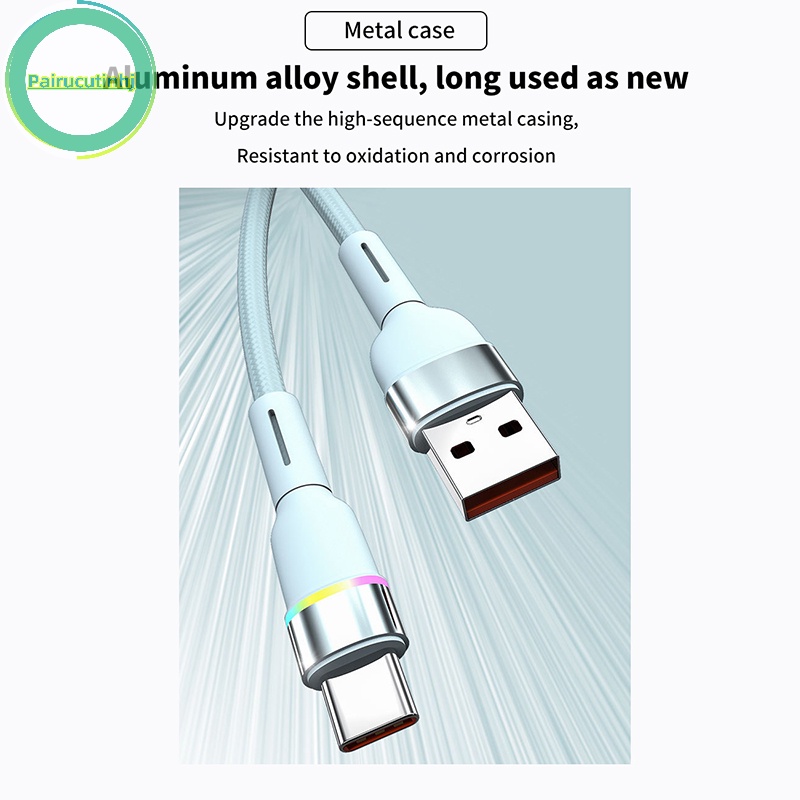 Dây Cáp Sạc Nhanh parucutin 6a 120w usb type c Có Đèn led Cho huawei p30 p20 xiaomi 13 12 pro poco oneplus 11 10 redmi oppo vn