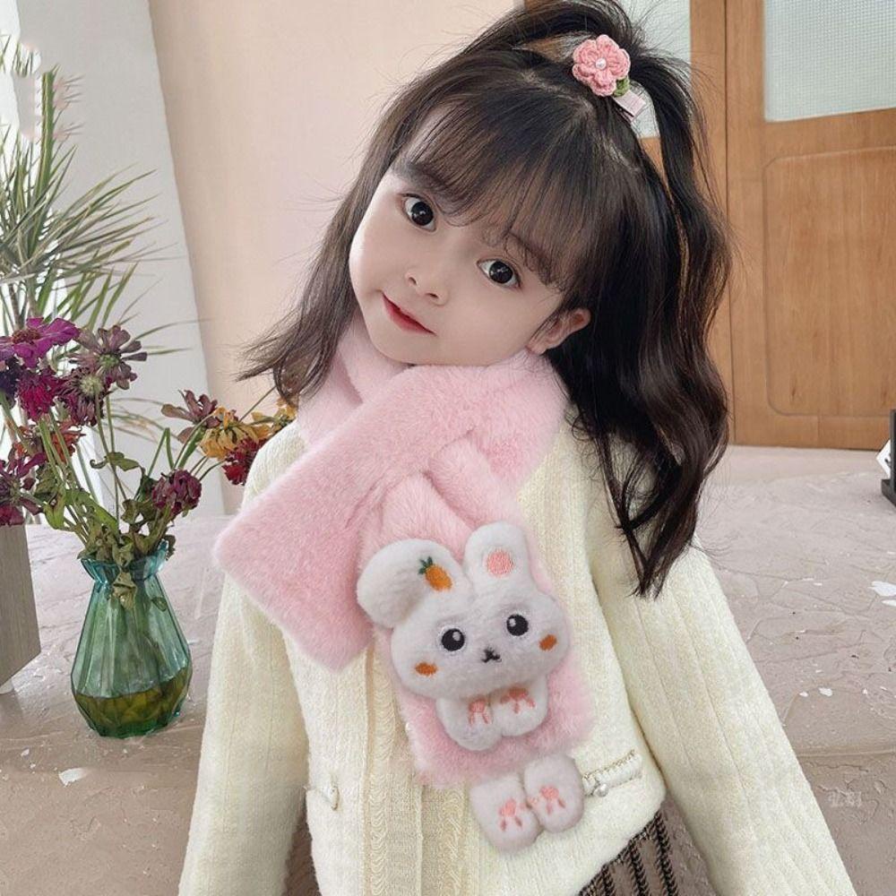 Khăn Choàng Cổ Bằng Lông Thỏ Nhân Tạo Màu Sắc Trơn Dày Dặn Ấm Áp Chống Gió Cho Bé