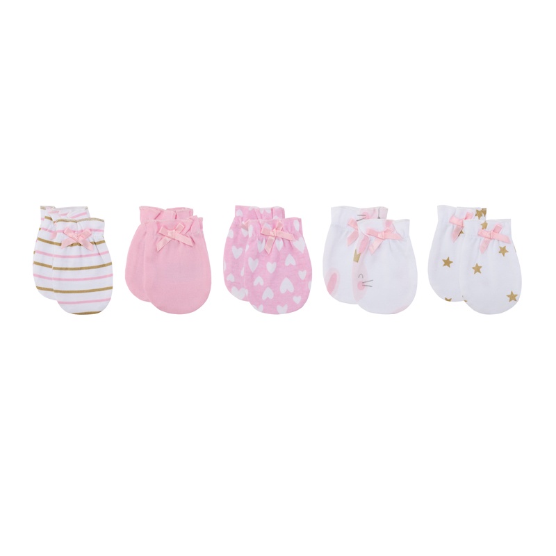 Set 5 Đôi Găng Tay cotton Màu Trơn In Họa Tiết Hoạt Hình unisex Cho Bé Sơ Sinh