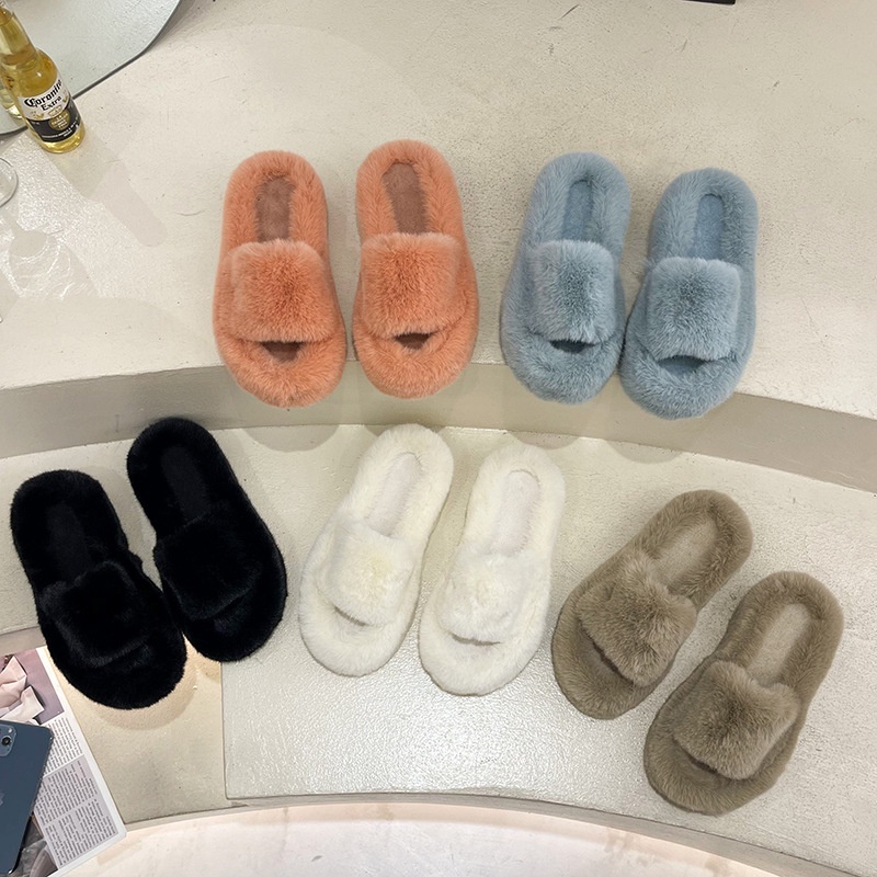 5cm Dép cotton Hở Ngón Phối Lông Dày Thời Trang Thu Đông 2023 Cho Nữ