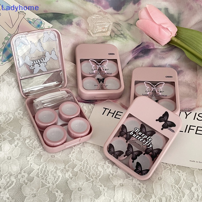 1 Bộ Hộp Đựng Kính Áp Tròng mini Hình Bướm Màu Tím Đen Có Gương Dành Cho Bạn Nữ vn