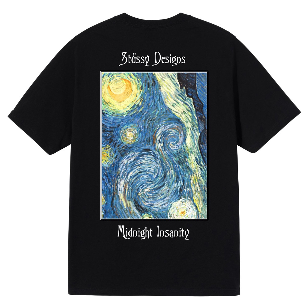 Stussy midnight insanity van gogh starry night art painting in short sleeve t-shirt