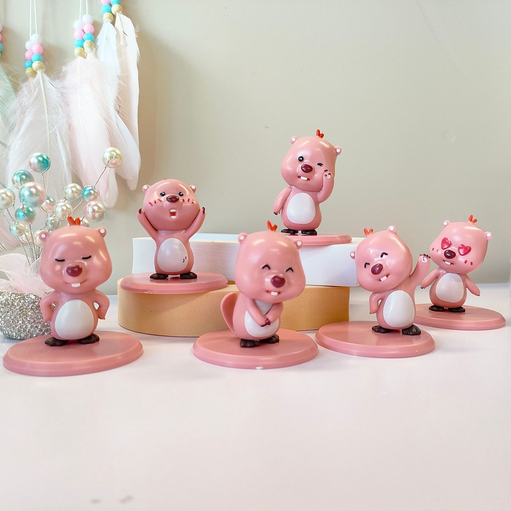 1 set 6 Đồ trang trí Nhân Vật anime pororo loopy Bằng pvc Dễ Thương Trang Trí Bàn Làm Việc