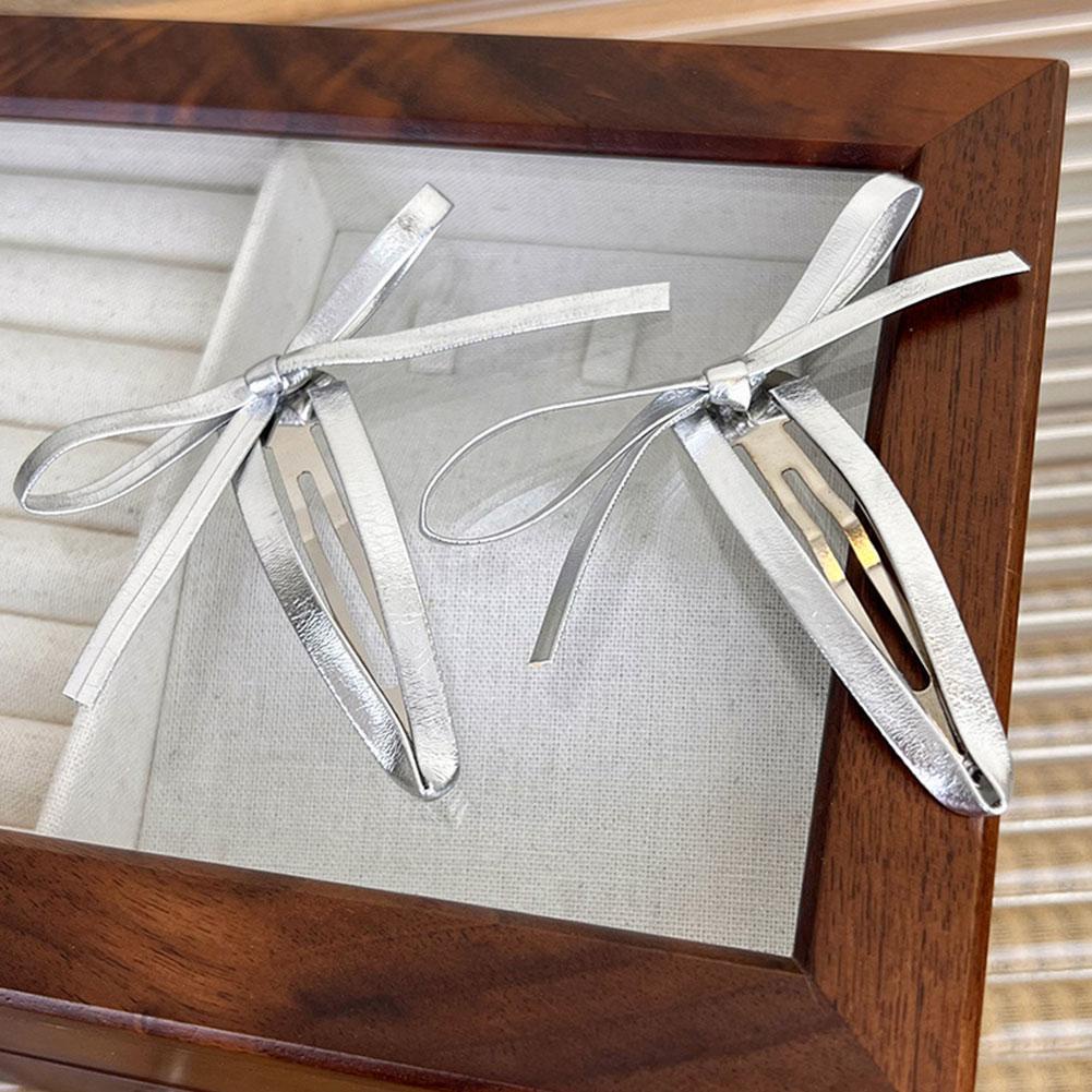 Kẹp Tóc Mỏ Vịt Bằng Da pu Màu Bạc Phong Cách Hàn Quốc i6h3