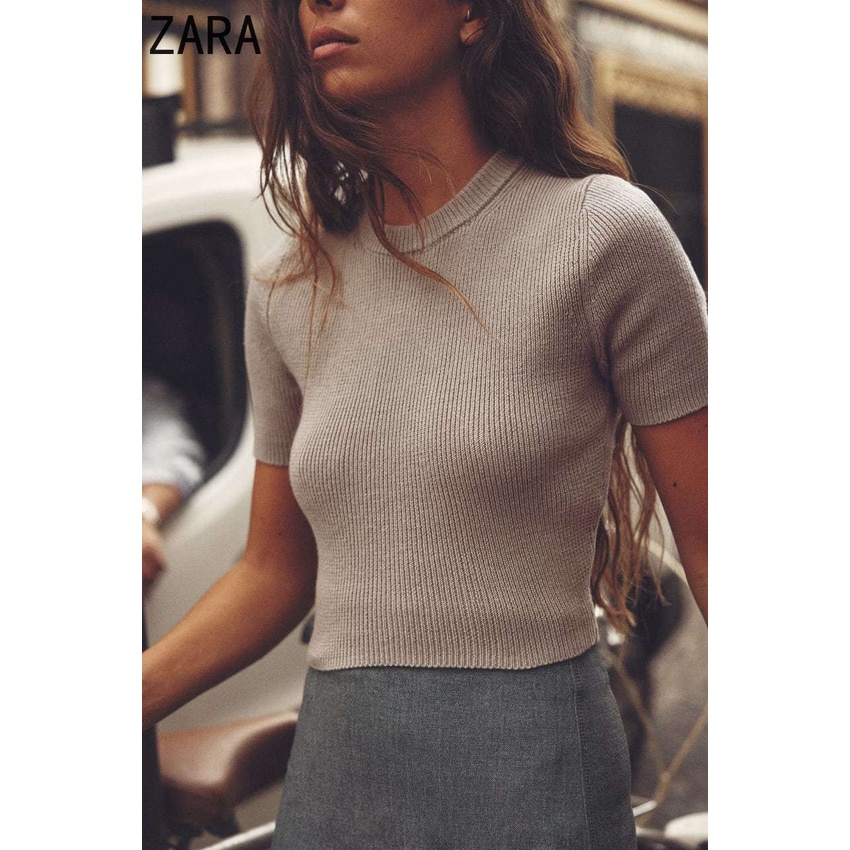 Zara Áo Dệt Kim Ngắn Tay Cổ Tròn Thời Trang Dành Cho Nữ 9598291