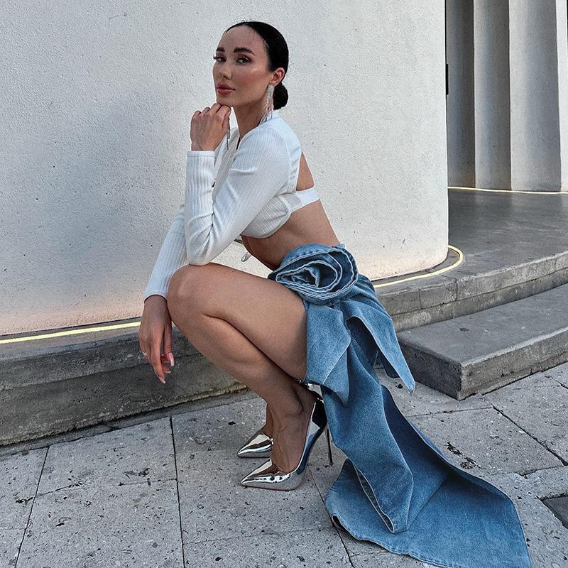 Chân váy jean Dáng Ôm In Hoa Cỡ Lớn Thời Trang Cho Nữ mw