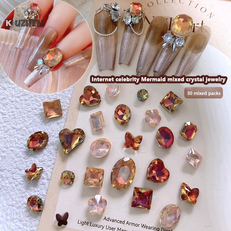 Kuzhen Set 30 Hạt Đá 3d Lấp Lánh Đế Phẳng Trang Trí Móng Nghệ Thuật Cho Nữ Quà Tặng Mùa Đông Nóng Bỏng