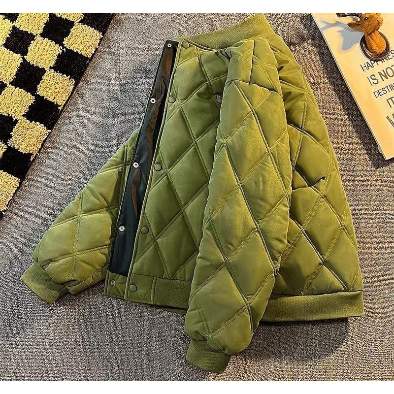 Áo Khoác Bóng Chày Bằng cotton Dày Dáng Rộng Kẻ Sọc Caro Hình Thoi Ấm Áp Mùa Đông Cho Nam