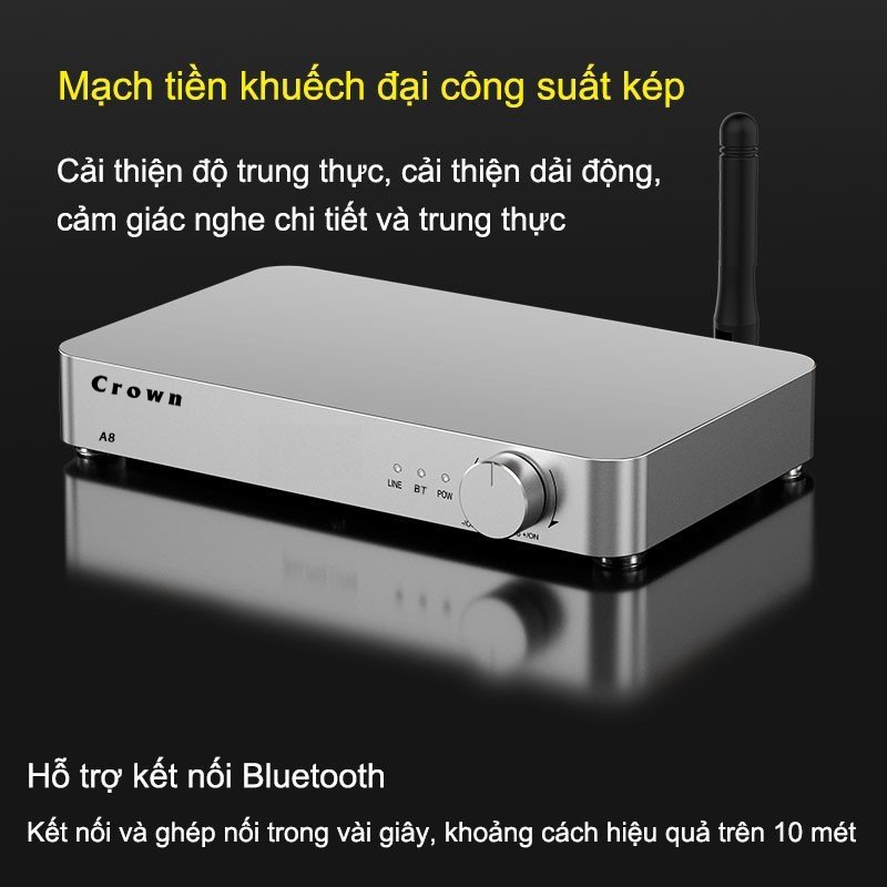 Amply cao cấp Crown A8 - Nhỏ Gọn - Chi Tiết - Sang Trọng - Công Suất 80Wx2