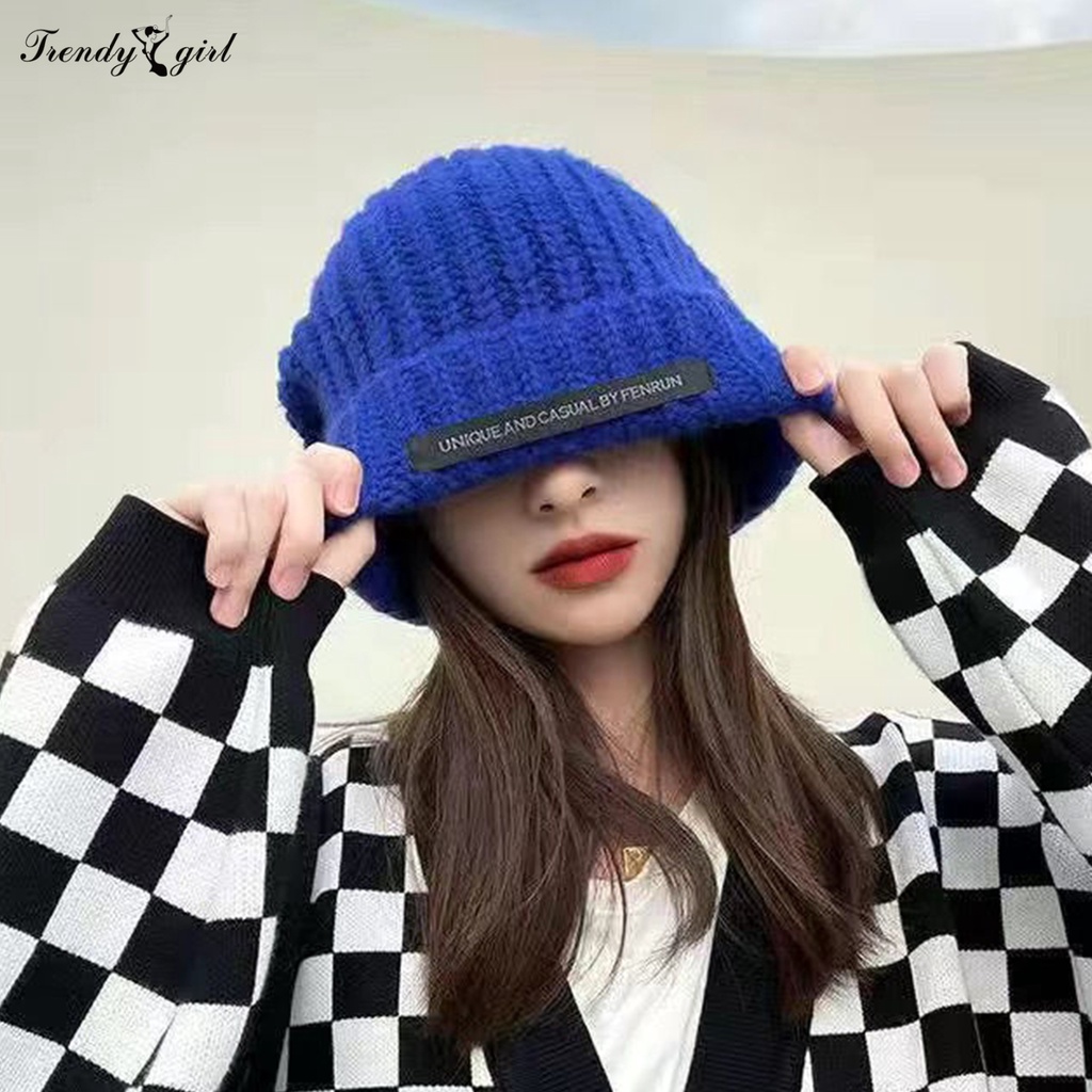 Mũ beanie Dệt Kim Dày Dặn Màu Trơn Giữ Ấm Mùa Đông Phong Cách Nhật Bản Cho Nữ