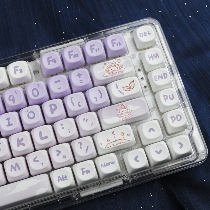 Gradient Purple Rabbit Keycaps MOA Profile Bộ 142 Nút Bàn Phím Cơ Màu Tím gradient Hình Thỏ Dễ Thương Dành Cho Nữ