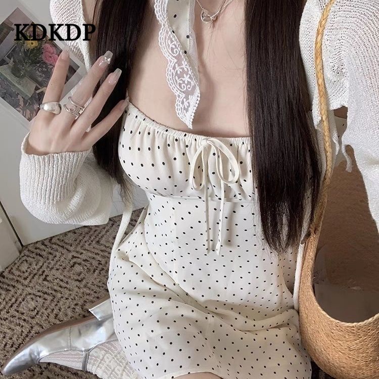 Kdkdp Đầm Hai Dây Dáng Ôm Họa Tiết Chấm Bi Thời Trang Cho Nữ