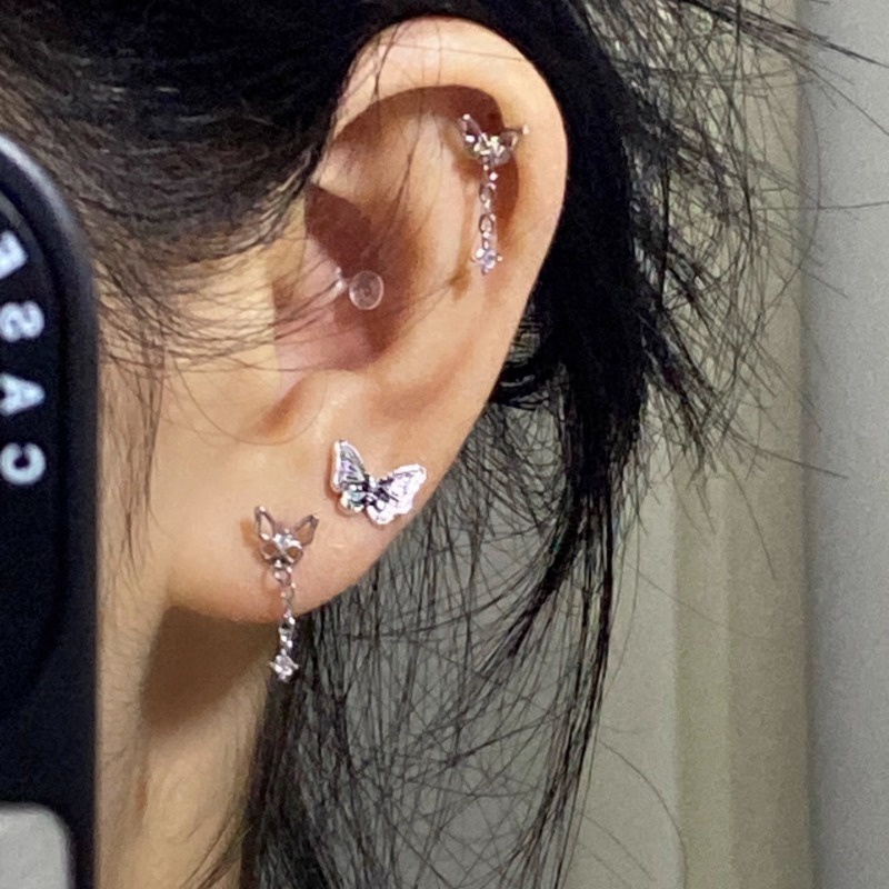 Bông Tai Mạ Bạc Dáng Dài Hình Bướm Đính Pha Lê Thời Trang Cho Nữ YR