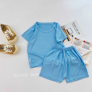 Set thun lạnh size lỡ cộc tay trơn cho bé trai bé gái mặc nhà và đi học