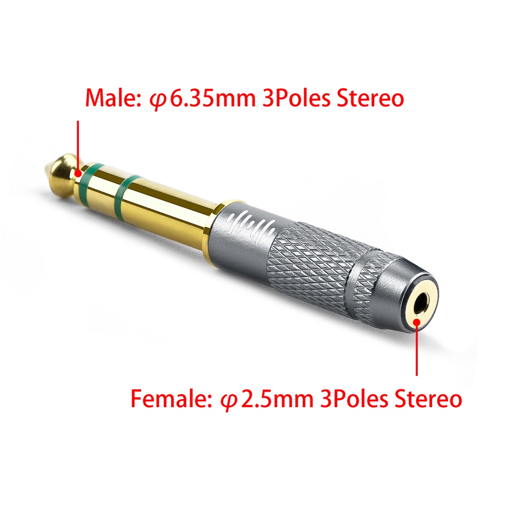 Giắc Cắm Chuyển Đổi 6.35mm  Âm Thanh stereo male Sang 2.5mm female Bằng Hợp Kim Nhôm Mạ Vàng
