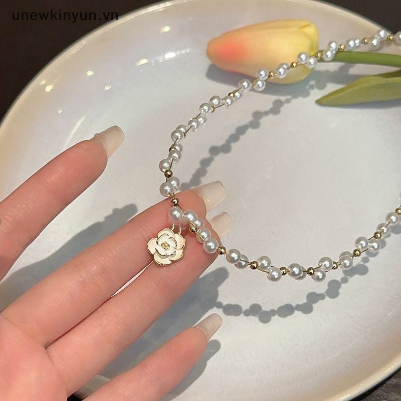Vòng cổ Ngọc Trai Hình Hoa Trà Đính Hoa Trà Phong Cách uu Thanh Lịch Thời Trang Cho Nữ