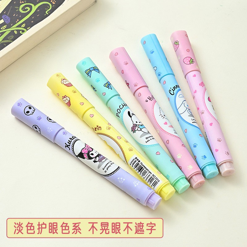⚡VẬN CHUYỂN NHANH⚡⚡ 6 Cái/hộp Bộ Bút Đánh Dấu Sanrio Hello Kitty Kuromi Anime Bút Đánh Dấu Bút Huỳnh Quang Pompompurin Dễ Thương Văn Phòng   Học Sinh Sáng Tạo
