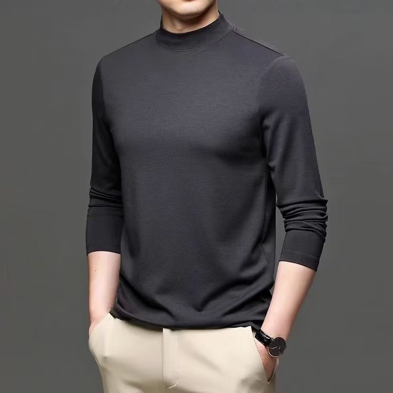 Áo Giữ Nhiệt Nam Thun Tay Dài Cổ Cao Lót Nỉ Vải Vừa Màu Trơn Phong Cách Thời Trang Thu Đông Mới Cho Nam