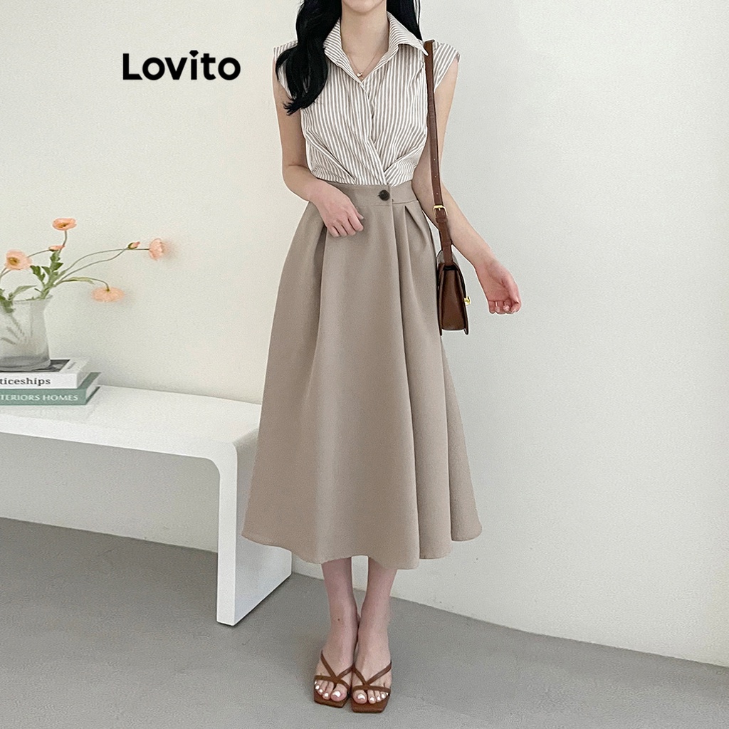 Lovito Đầm sọc giả 2 trong 1 thanh lịch dành cho nữ LNA25031 (Quả mơ)