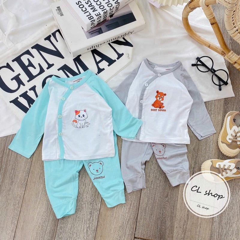 Bộ dài tay cài lệch, dài tay cài chéo Hanakids chất thun lạnh loại 1 siêu mềm mát cho bé