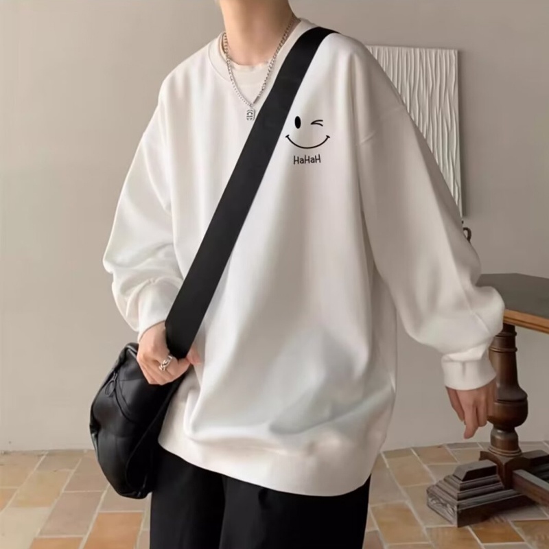 Áo Nỉ Tay Dài Cổ Tròn In Hình Mặt Cười Thời Trang Hàn Quốc Dành Cho Nam
