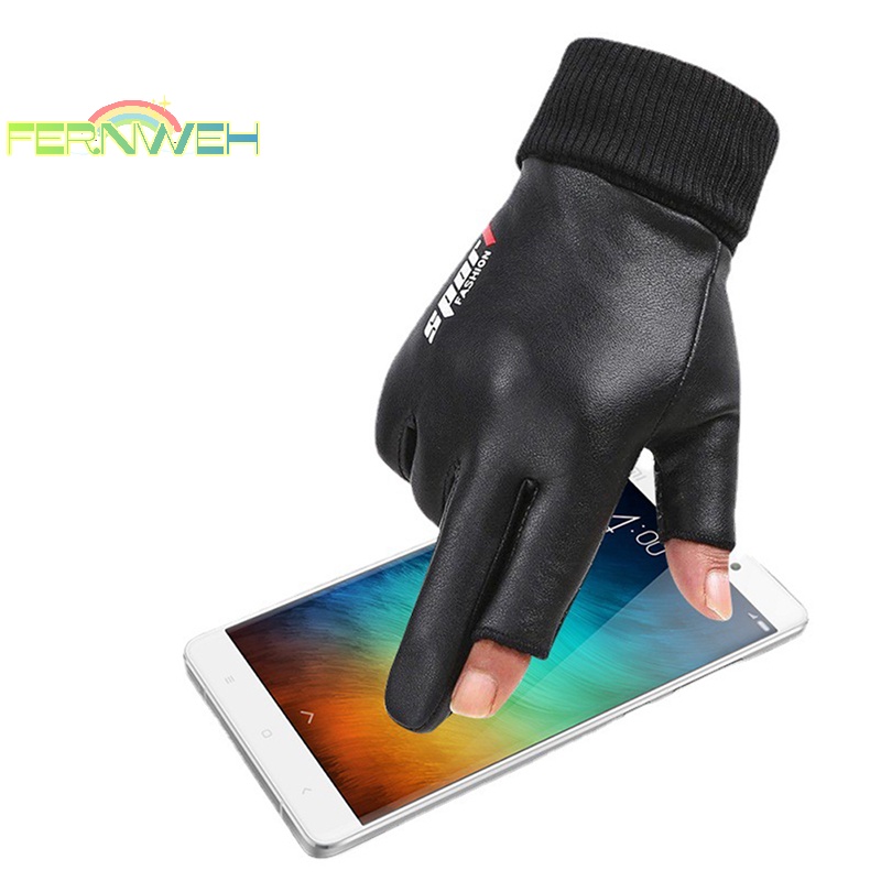 Găng Tay Hở Ngón Vải Nhung Hai Ngón Chống Trượt Chống Nước Giữ Ấm Mùa Đông Cho Nam