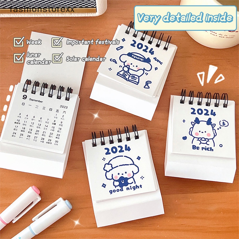 Thời đại 2023.9-2024.12. Lịch Để Bàn mini Họa Tiết Hoạt Hình Dễ Thương Bắt Mắt