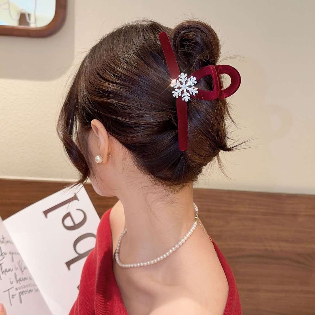Mới Kẹp Tóc Hình Bông Tuyết Màu Đỏ Phong Cách Giáng Sinh Thời Trang Thu Đông Dễ Phối Đồ