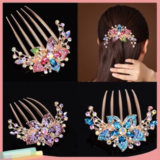 Lược Cài Tóc Hình Hoa Đính Đá Pha Lê 6 Màu Phong Cách retro Hàn Quốc