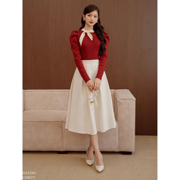 Áo len cổ viền vạt thắt nơ TIINSTORE GA23203