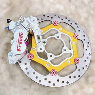[COMBO 3 MÓN WAVE110,FuLED]_Heo dầu frando 4pis chữ đỏ bố hồng, đĩa Rembo Oversize 4 lỗ khoen đỏ Kèm Pad CNC, ốc salaya