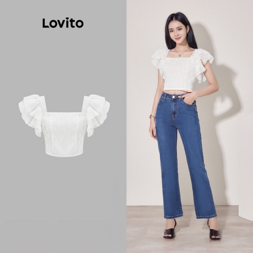 Áo kiểu Lovito màu trơn viền nhún béo thanh lịch thời trang cho nữ L59ED055 (Trắng)