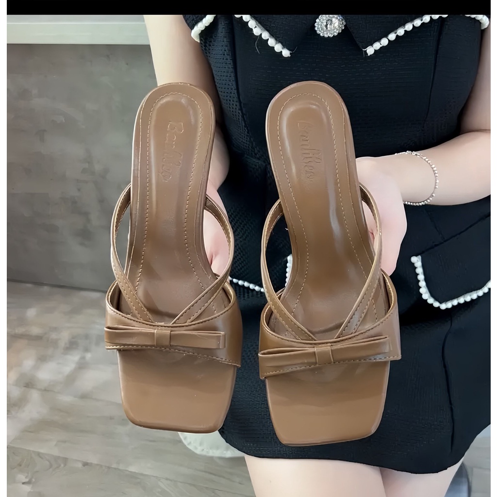 Dép Cao Gót Big Size 35 - 40 Quai Nơ Gót Nhọn Giá Rẻ - MS 08